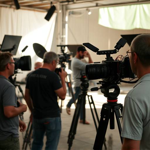 Behind-the-scenes footage from a film shoot, showcasing the team at work. 