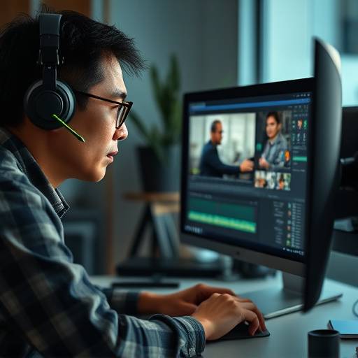 David Chen, Co-Founder and Technical Director, focused on editing video on a computer monitor.