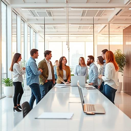 Image from a corporate video for 'Global Innovations,' showcasing their company culture and innovative workplace.