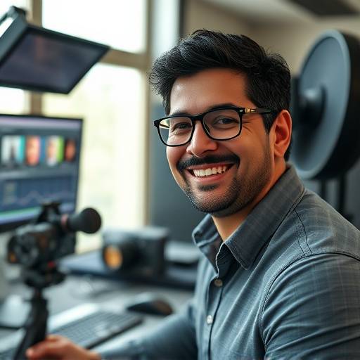 Roberto Garcia, Lead Editor, smiling while working on an editing bay.