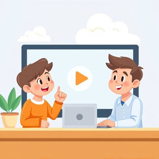 Screenshot from an animated explainer video for 'Tech Solutions,' illustrating cloud computing with friendly characters.